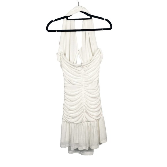 MISHA Callie Ivory Cutout Mini Dress Halter Neck Ruched Bride Bachelorette 4 - Picture 5 of 11